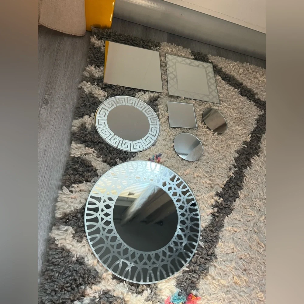 7 Piece Circle Square Etched Mirror Set